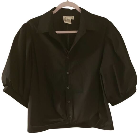 NWT Finley Bomba Silky Black Poplin Shirt with Front Twist Hem Size XL - Picture 4 of 6